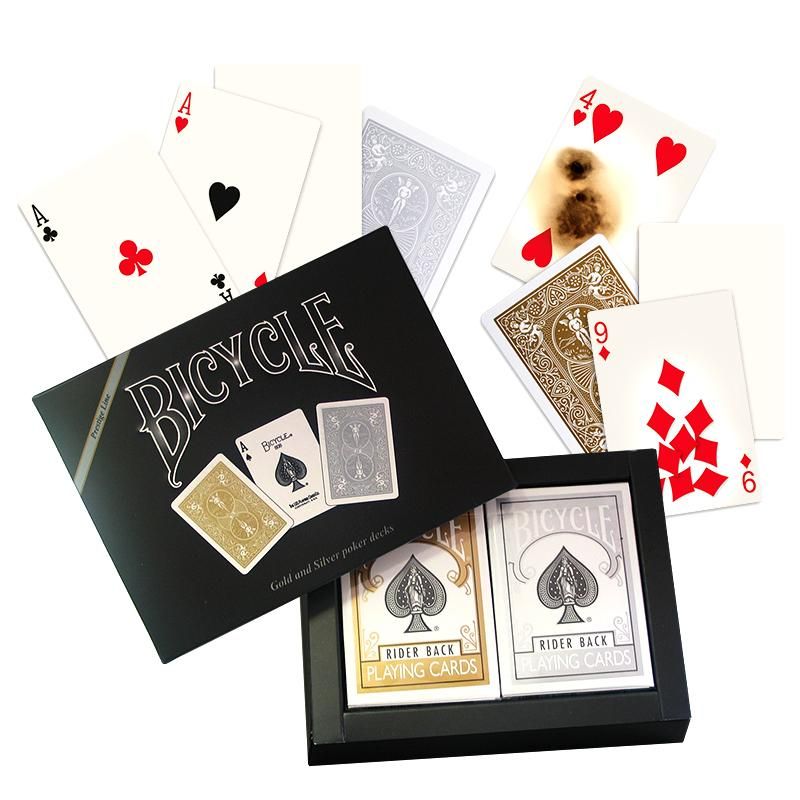 GOLD & SILVER RIDER BACK BOX SET 2 BICYCLE DECKS OF PLAYING CARDS MAGIC TRICKS 